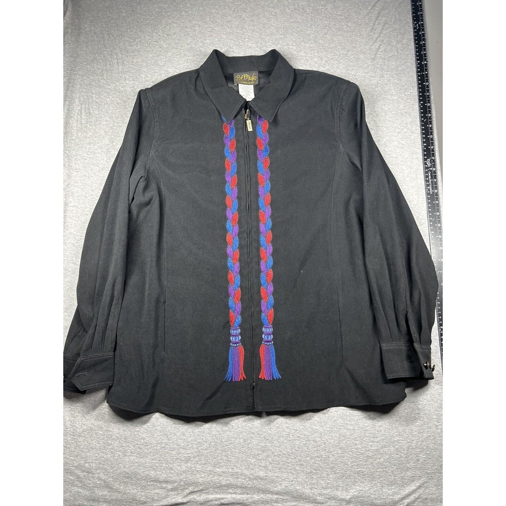 Vintage Bob Mackie Wearable Art Full Zip Black Jacket Embroidered Large